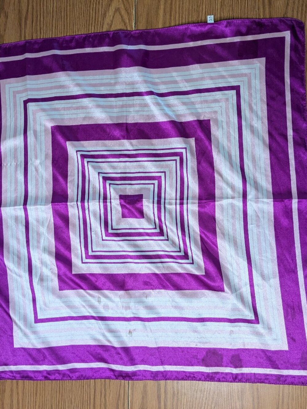 vintage 70s silk blend hair neck scarf purple geometric stripe retro 22" square